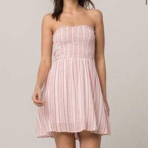 Tilly’s Strapless Pink & White Striped Mini Dress. Size Small